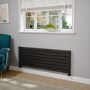 Riace Linea Midnight Black Flat Designer Radiator 490x1400mm Double Panel 3908 BTU - Horizontal Bars