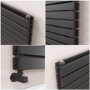 Riace Linea Midnight Black Flat Designer Radiator 490x1400mm Double Panel 3908 BTU - Horizontal Bars