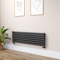 Sorrento Linea Midnight Black Oval Designer Radiator 413x1400mm Double Panel 3509 BTU - Horizontal Bars