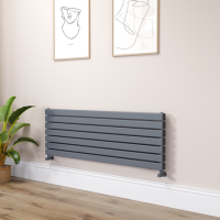 Riace Linea Dark Grey Anthracite Flat Designer Radiator 490x1400mm Double Panel 3908 BTU - Horizontal Bars