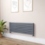 Riace Linea Dark Grey Anthracite Flat Designer Radiator 490x1400mm Double Panel 3908 BTU - Horizontal Bars