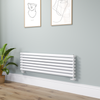 Sorrento Linea White Oval Designer Radiator 413x1400mm Double Panel 3509 BTU - Horizontal Bars