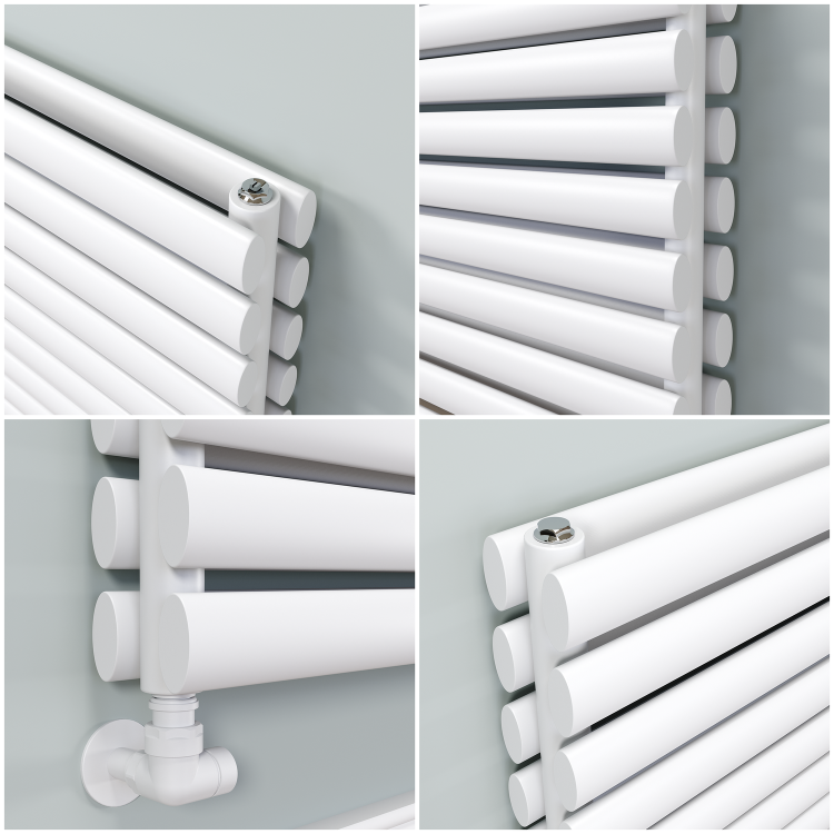 Sorrento Linea White Oval Designer Radiator 413x1400mm Double Panel 3509 BTU - Horizontal Bars