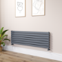 Riace Linea Dark Grey Anthracite Flat Designer Radiator 490x1600mm Double Panel 4392 BTU - Horizontal Bars