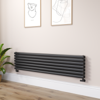 Sorrento Linea Midnight Black Oval Designer Radiator 413x1800mm Double Panel 4437 BTU - Horizontal Bars