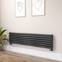 Sorrento Linea Midnight Black Oval Designer Radiator 413x1800mm Double Panel 4437 BTU - Horizontal Bars