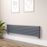 Sorrento Linea Dark Grey Anthracite Oval Designer Radiator 413x1800mm Double Panel 4437 BTU - Horizontal Bars