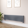 Sorrento Linea Dark Grey Anthracite Oval Designer Radiator 413x1800mm Double Panel 4437 BTU - Horizontal Bars