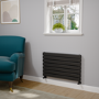 Riace Linea Midnight Black Flat Designer Radiator 490x800mm Double Panel 2369 BTU - Horizontal Bars