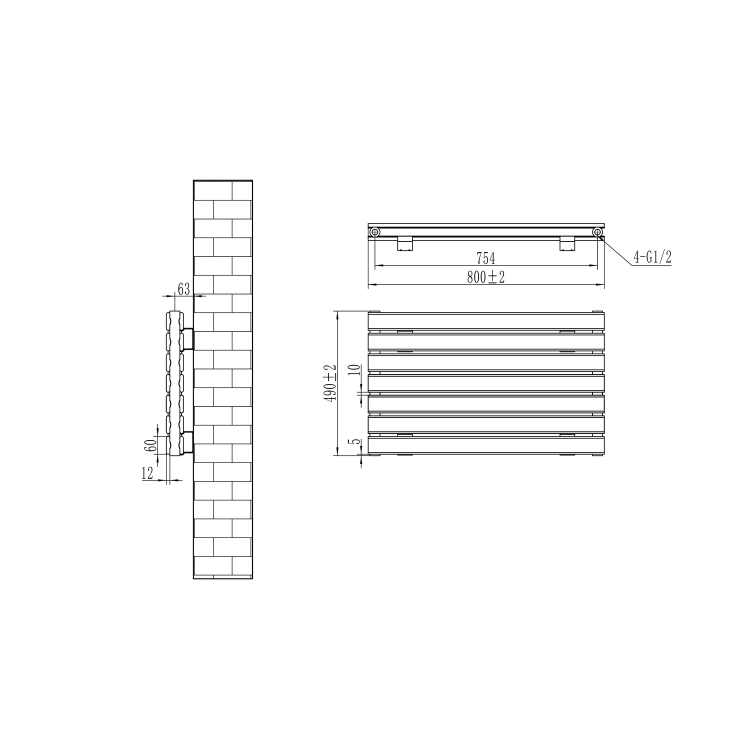 Riace Linea Midnight Black Flat Designer Radiator 490x800mm Double Panel 2369 BTU - Horizontal Bars