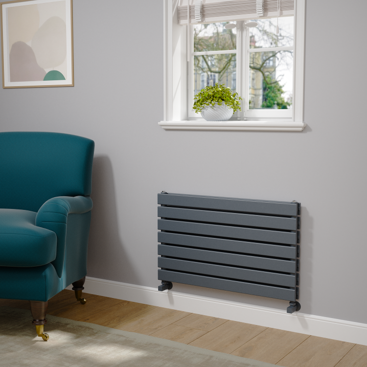 Riace Linea Dark Grey Anthracite Flat Designer Radiator 490x800mm Double Panel 2369 BTU - Horizontal Bars