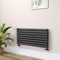 Sorrento Linea Midnight Black Oval Designer Radiator 472x1000mm Double Panel 2952 BTU - Horizontal Bars