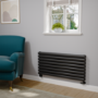 Sorrento Linea Midnight Black Oval Designer Radiator 472x1000mm Double Panel 2952 BTU - Horizontal Bars