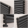 Sorrento Linea Midnight Black Oval Designer Radiator 472x1000mm Double Panel 2952 BTU - Horizontal Bars
