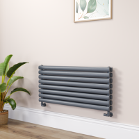 Sorrento Linea Dark Grey Anthracite Oval Designer Radiator 472x1000mm Double Panel 2952 BTU - Horizontal Bars