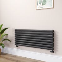 Sorrento Linea Midnight Black Oval Designer Radiator 472x1200mm Double Panel 3485 BTU - Horizontal Bars