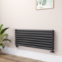 Sorrento Linea Midnight Black Oval Designer Radiator 472x1200mm Double Panel 3485 BTU - Horizontal Bars