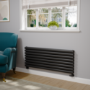 Sorrento Linea Midnight Black Oval Designer Radiator 472x1200mm Double Panel 3485 BTU - Horizontal Bars