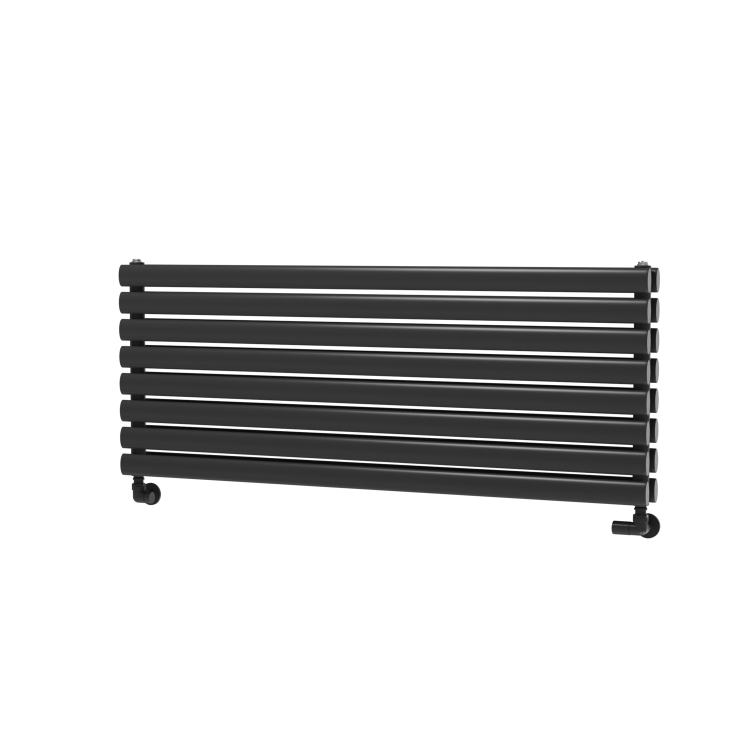 Sorrento Linea Midnight Black Oval Designer Radiator 472x1200mm Double Panel 3485 BTU - Horizontal Bars