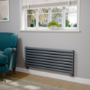Sorrento Linea Dark Grey Anthracite Oval Designer Radiator 472x1200mm Double Panel 3485 BTU - Horizontal Bars