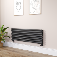 Sorrento Linea Midnight Black Oval Designer Radiator 472x1400mm Double Panel 4010 BTU - Horizontal Bars