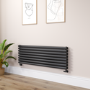 Sorrento Linea Midnight Black Oval Designer Radiator 472x1400mm Double Panel 4010 BTU - Horizontal Bars