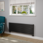 Sorrento Linea Midnight Black Oval Designer Radiator 472x1400mm Double Panel 4010 BTU - Horizontal Bars