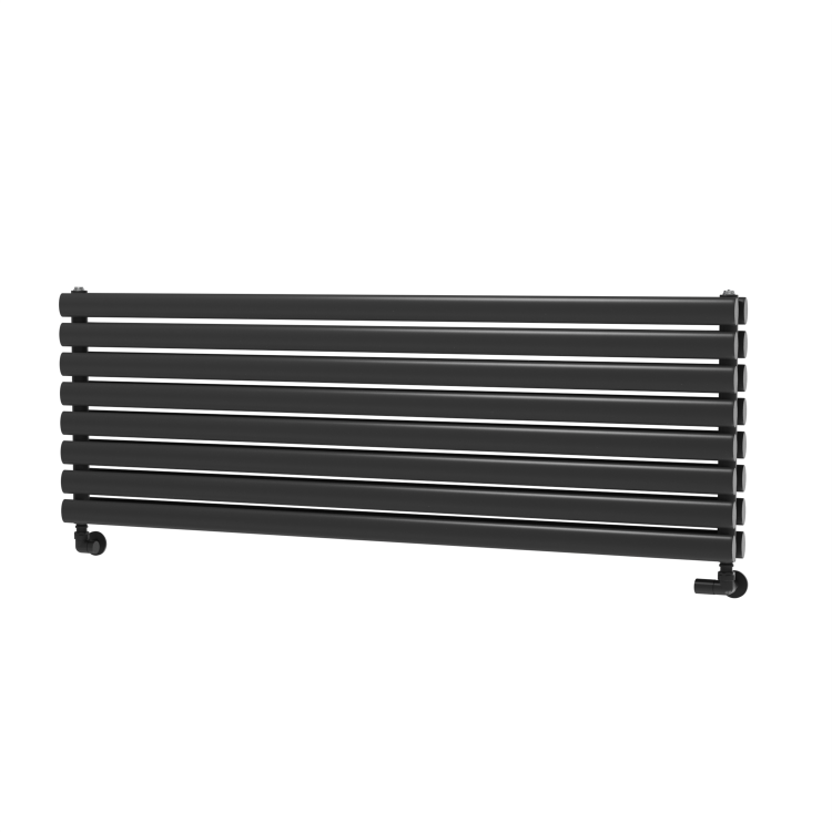 Sorrento Linea Midnight Black Oval Designer Radiator 472x1400mm Double Panel 4010 BTU - Horizontal Bars