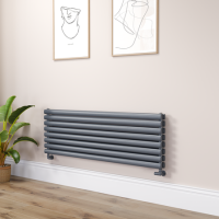 Sorrento Linea Dark Grey Anthracite Oval Designer Radiator 472x1400mm Double Panel 4010 BTU - Horizontal Bars