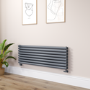 Sorrento Linea Dark Grey Anthracite Oval Designer Radiator 472x1400mm Double Panel 4010 BTU - Horizontal Bars