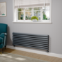 Sorrento Linea Dark Grey Anthracite Oval Designer Radiator 472x1400mm Double Panel 4010 BTU - Horizontal Bars