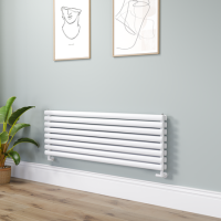 Sorrento Linea White Oval Designer Radiator 472x1400mm Double Panel 4010 BTU - Horizontal Bars