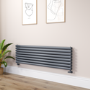 Sorrento Linea Dark Grey Anthracite Oval Designer Radiator 472x1600mm Double Panel 4539 BTU - Horizontal Bars