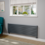 Sorrento Linea Dark Grey Anthracite Oval Designer Radiator 472x1600mm Double Panel 4539 BTU - Horizontal Bars