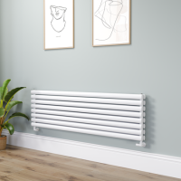 Sorrento Linea White Oval Designer Radiator 472x1600mm Double Panel 4539 BTU - Horizontal Bars