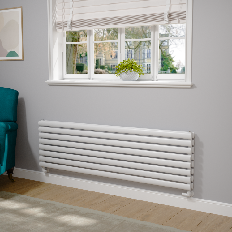 Sorrento Linea White Oval Designer Radiator 472x1600mm Double Panel 4539 BTU - Horizontal Bars
