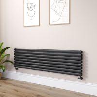 Sorrento Midnight Black Oval Designer Radiator 472x1800mm Double Panel 5072 BTU