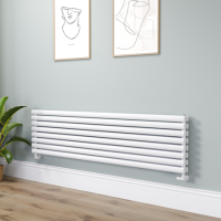 Sorrento Linea White Oval Designer Radiator 472x1800mm Double Panel 5072 BTU - Horizontal Bars
