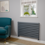 Riace Linea Dark Grey Anthracite Flat Designer Radiator 630x1000mm Double Panel 3727 BTU - Horizontal Bars
