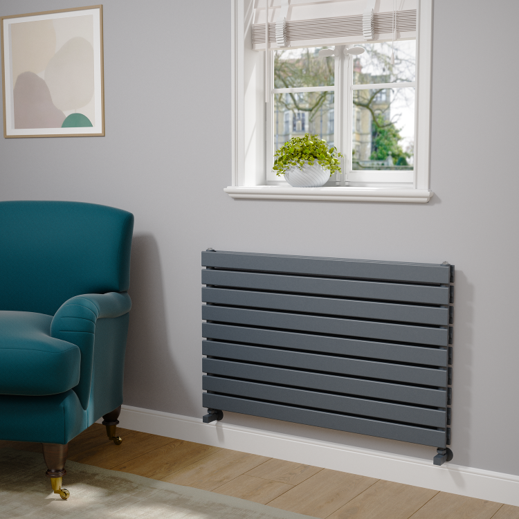 Riace Linea Dark Grey Anthracite Flat Designer Radiator 630x1000mm Double Panel 3727 BTU - Horizontal Bars