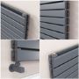 Riace Linea Dark Grey Anthracite Flat Designer Radiator 630x1000mm Double Panel 3727 BTU - Horizontal Bars
