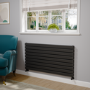 Riace Linea Midnight Black Flat Designer Radiator 630x1200mm Double Panel 4386 BTU - Horizontal Bars