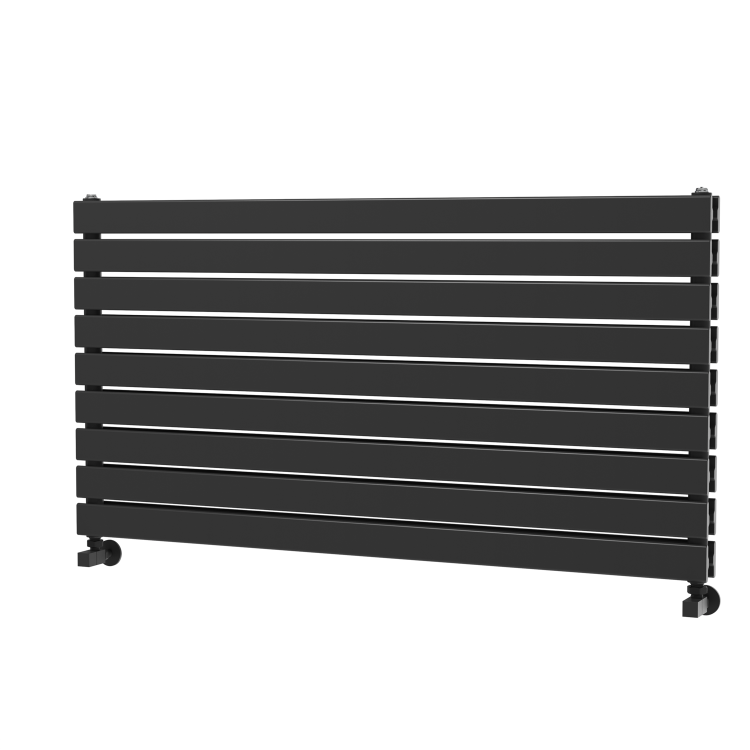 Riace Linea Midnight Black Flat Designer Radiator 630x1200mm Double Panel 4386 BTU - Horizontal Bars
