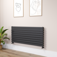 Riace Linea Midnight Black Flat Designer Radiator 630x1400mm Double Panel 5027 BTU - Horizontal Bars