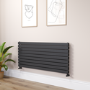 Riace Linea Midnight Black Flat Designer Radiator 630x1400mm Double Panel 5027 BTU - Horizontal Bars