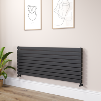 Riace Linea Midnight Black Flat Designer Radiator 630x1600mm Double Panel 5648 BTU - Horizontal Bars