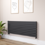 Riace Linea Midnight Black Flat Designer Radiator 630x1600mm Double Panel 5648 BTU - Horizontal Bars