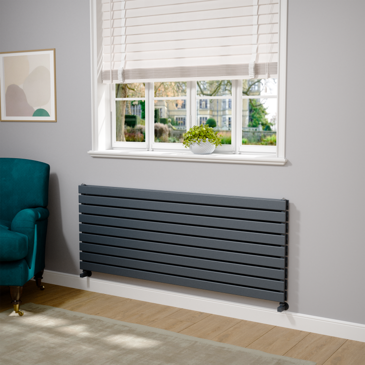 Riace Linea Dark Grey Anthracite Flat Designer Radiator 630x1600mm Double Panel 5648 BTU - Horizontal Bars