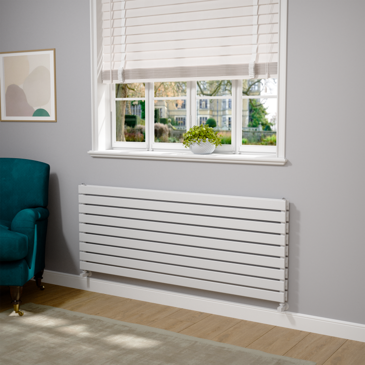 Riace Linea White Flat Designer Radiator 630x1600mm Double Panel 5648 BTU - Horizontal Bars