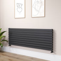 Riace Linea Midnight Black Flat Designer Radiator 630x1800mm Double Panel 6256 BTU - Horizontal Bars